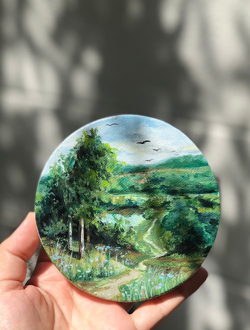 Minimal flower field acrylic painting. Mini round canvas size 10cm - Shop  Artnytime Items for Display - Pinkoi