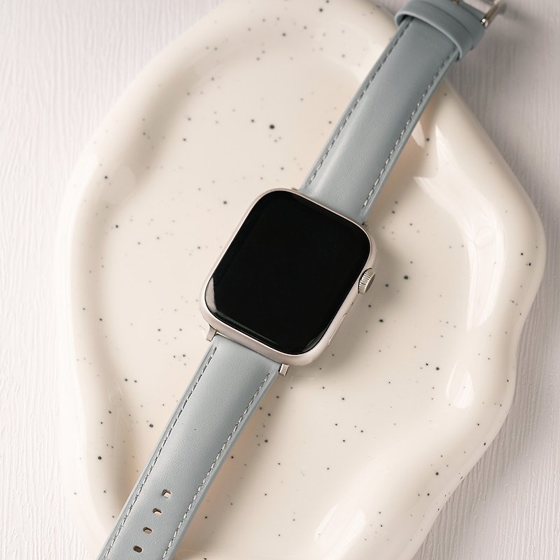 Apple Watch - [Baby Blue] Leather Apple Watch Strap with the same color stitching - สายนาฬิกา - หนังแท้ 
