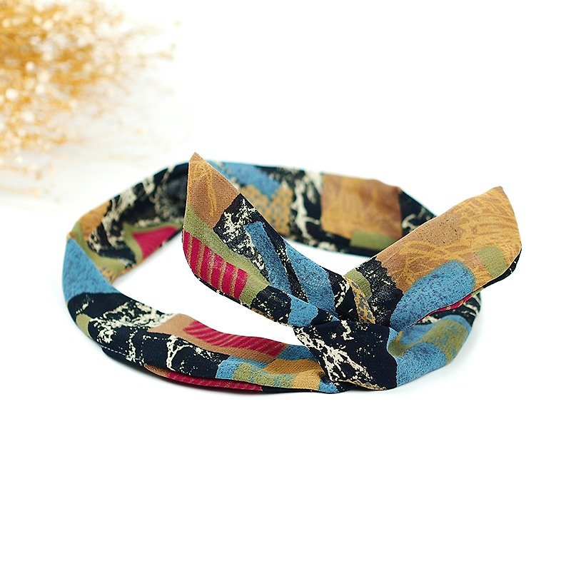Calf Village Handmade Hair Accessories Aluminum Wire Headband Multi-styling Headband Japanese Vintage {Colorful Rihe}【A-109】Limited Antique - Hair Accessories - Silk Multicolor