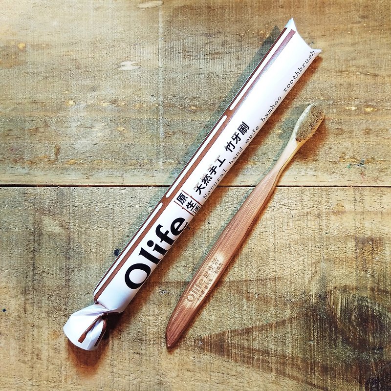 Olife original life natural hand-made bamboo toothbrush [moderate softness white horse hair gradient brown] - Other - Bamboo 