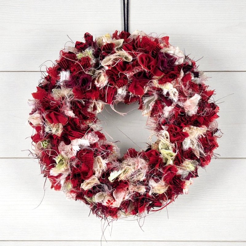 ファブリックリース || キモノリメイク || クリスマス・新年 - 乾燥花/永生花 - 絲．絹 紅色