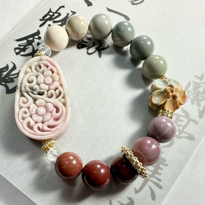 [Meow Delei] Bingdihua blooms I Rhodonite I Alxa agate - Bracelets - Crystal 