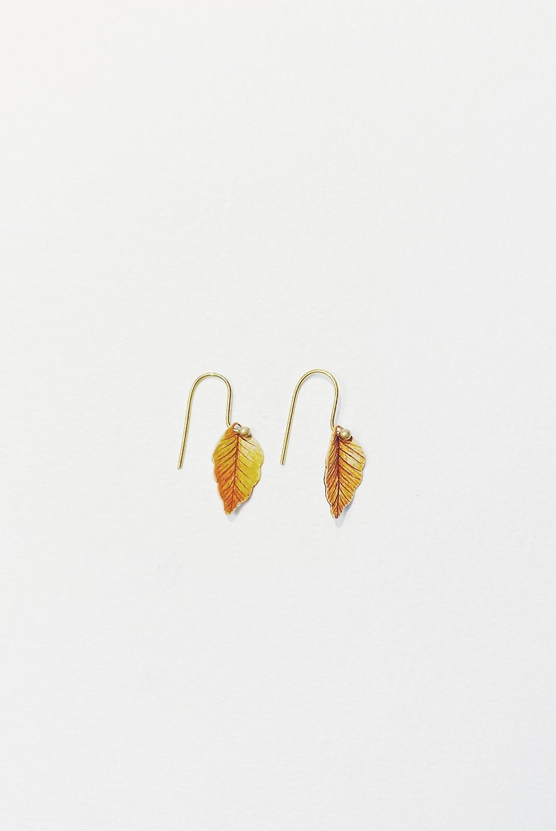 Hand Drawn Earrings - Leaves - Earrings & Clip-ons - Copper & Brass Orange