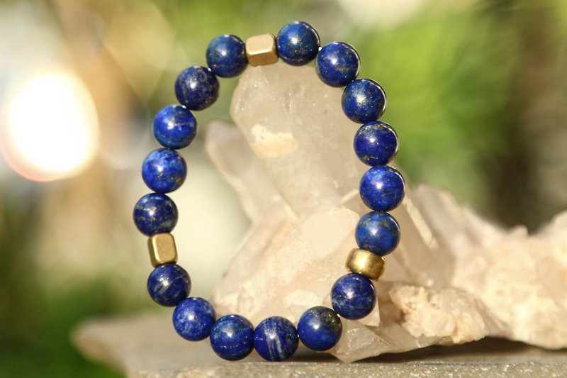 【Series of Bracelet】9.1mm Lazurite bracelet with Brass beads bracelet