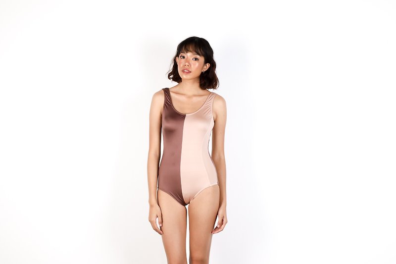 Serene suit  連體泳衣 / 米色+棕色 / L - 女泳衣/比基尼 - 聚酯纖維 咖啡色