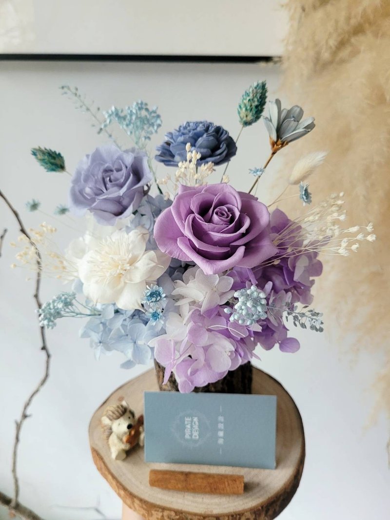 Haizang Design│Forest of colorful blue and purple wood. Log business card holder. Opening celebration flower gift with carrying bag - Card Stands - Plants & Flowers Blue