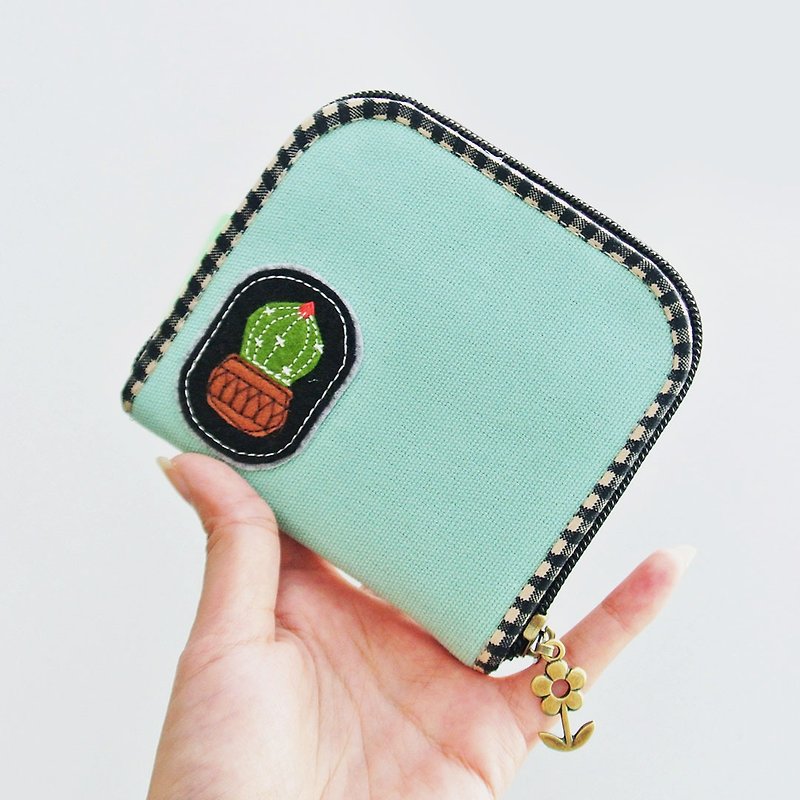 サボテンの恋人のためのシンプルなジッパー財布 D - 財布 - コットン・麻 ブルー