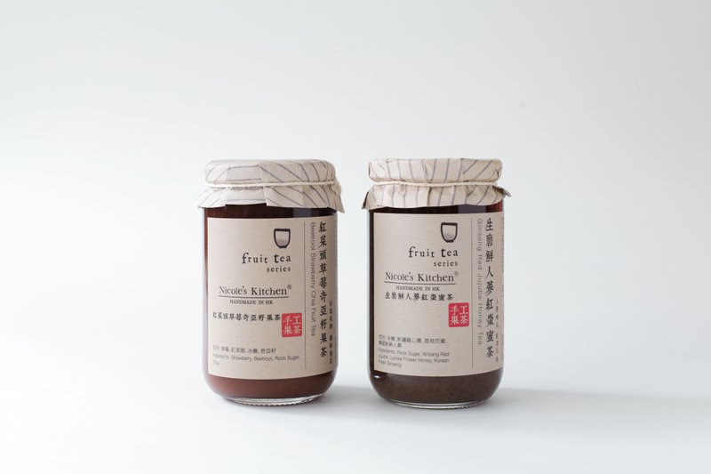 【元氣組合】 紅菜頭草莓奇亞籽果蜜茶 + 生磨人蔘紅棗蜜茶 - 果醬/抹醬 - 玻璃 白色