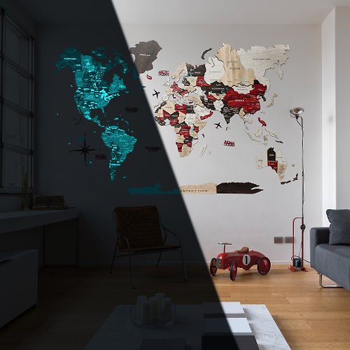 EnjoyTheWood 獨特的掛圖、公寓裝飾、磁性彩色地圖、木製世界地圖