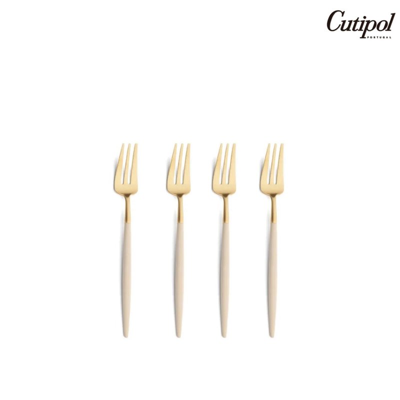 葡萄牙 Cutipol  GOA 奶茶金 17CM 水果三叉 四件組 - 刀叉/湯匙/餐具組 - 不鏽鋼 卡其色
