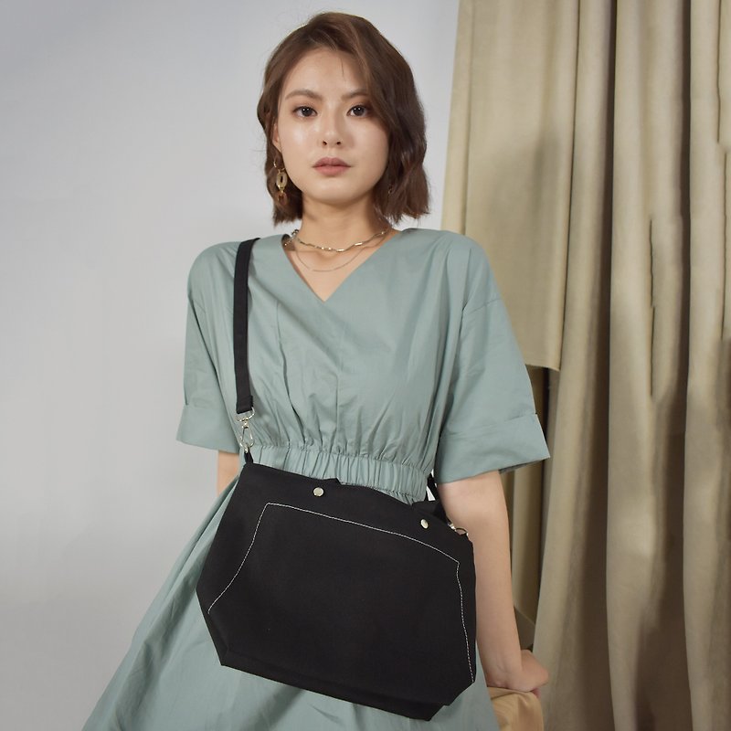 [Customized] Eco-friendly meal bag 手提 Tote bag ∣ Small tote bag with zipper and shoulder bag - Handbags & Totes - Cotton & Hemp Black
