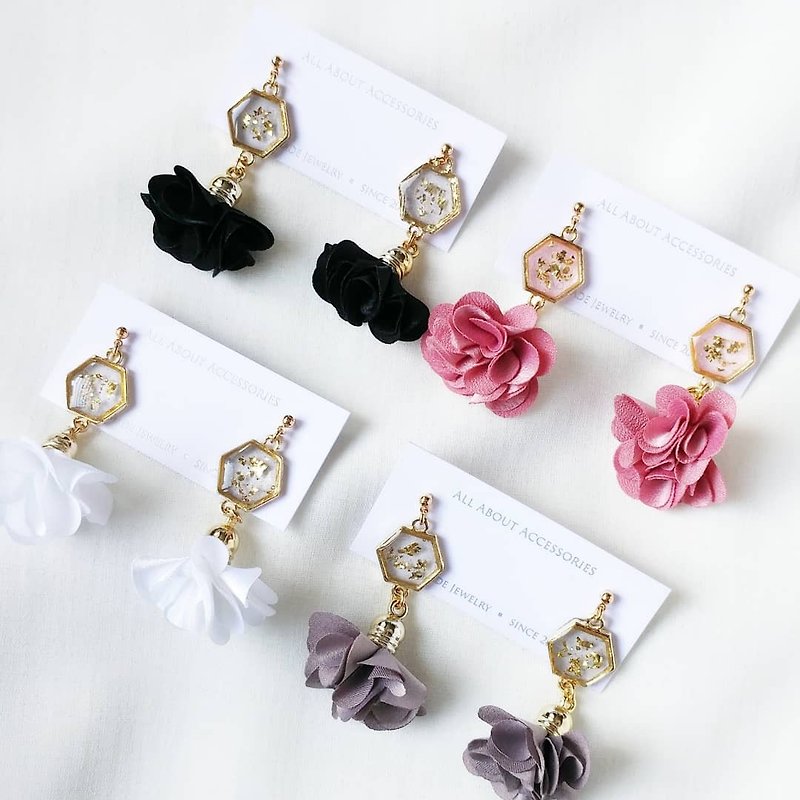 Petal tassel series - petal gold foil cloth tassel earrings - Earrings & Clip-ons - Other Metals Multicolor