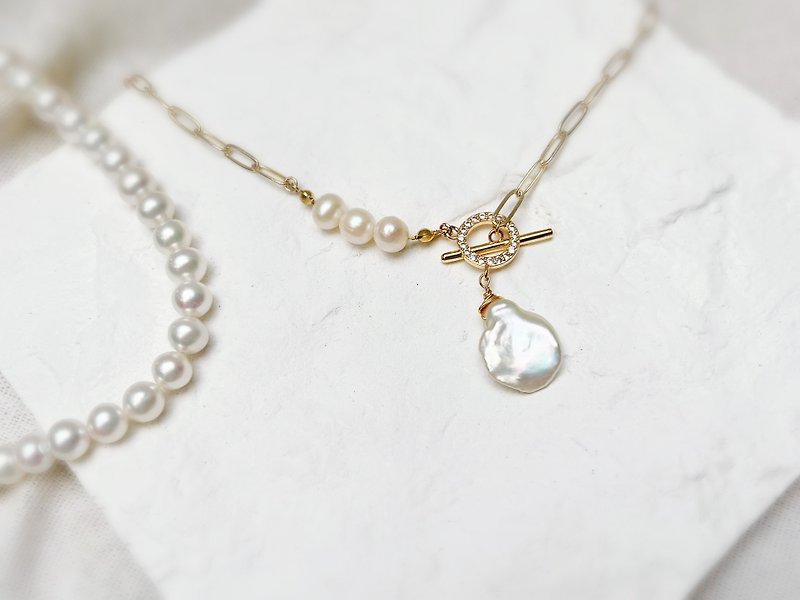 pearl design necklace - สร้อยคอ - โลหะ 