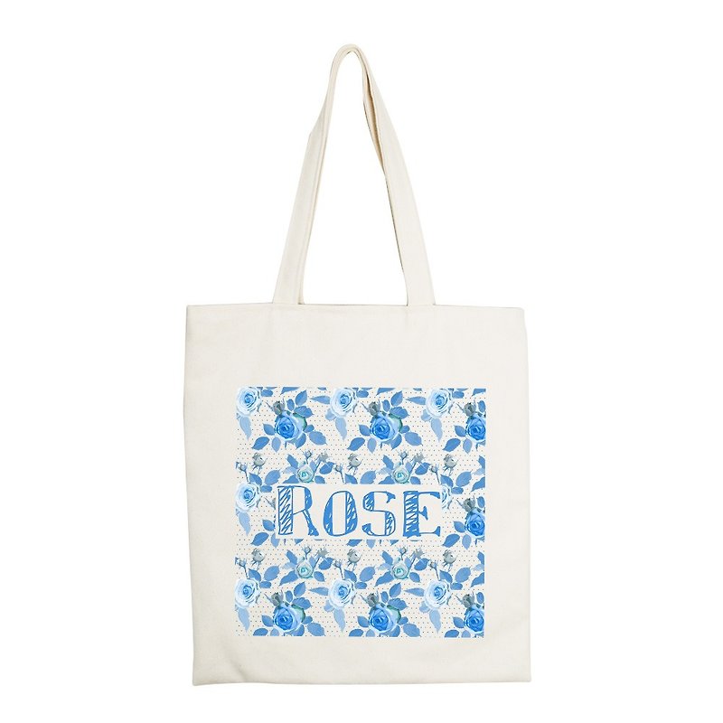 New Designer - Handbag (Beige / Ephedra): 【Rose with Smile】 -850 Collections - กระเป๋าถือ - ผ้าฝ้าย/ผ้าลินิน สีน้ำเงิน