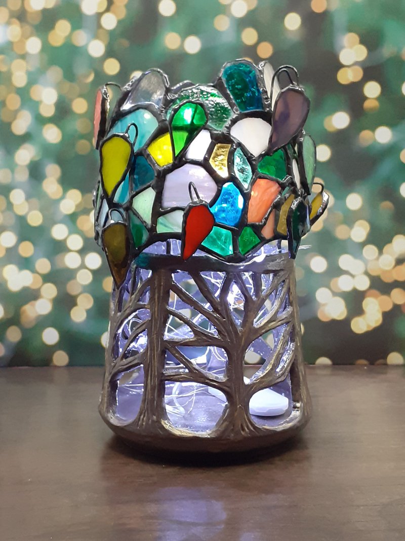 Stained Glass Tree of Life Lantern Celtic Tree Ornament Candle Holder Home Decor - เทียน/เชิงเทียน - แก้ว หลากหลายสี