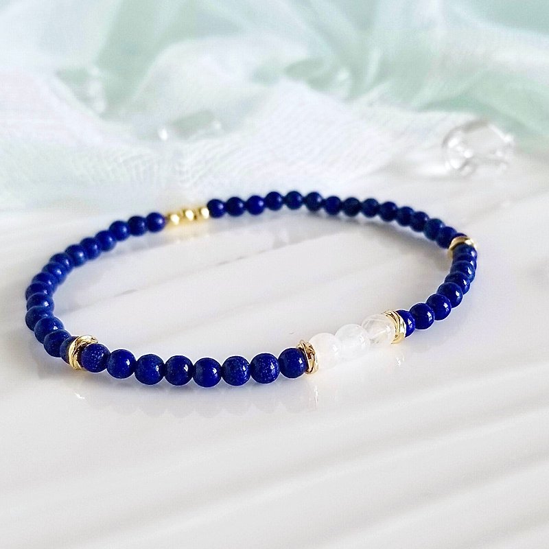 Moonstone, Lapis Lazuli Minimalist Healing Crystal Bracelet For Women - Bracelets - Crystal Blue