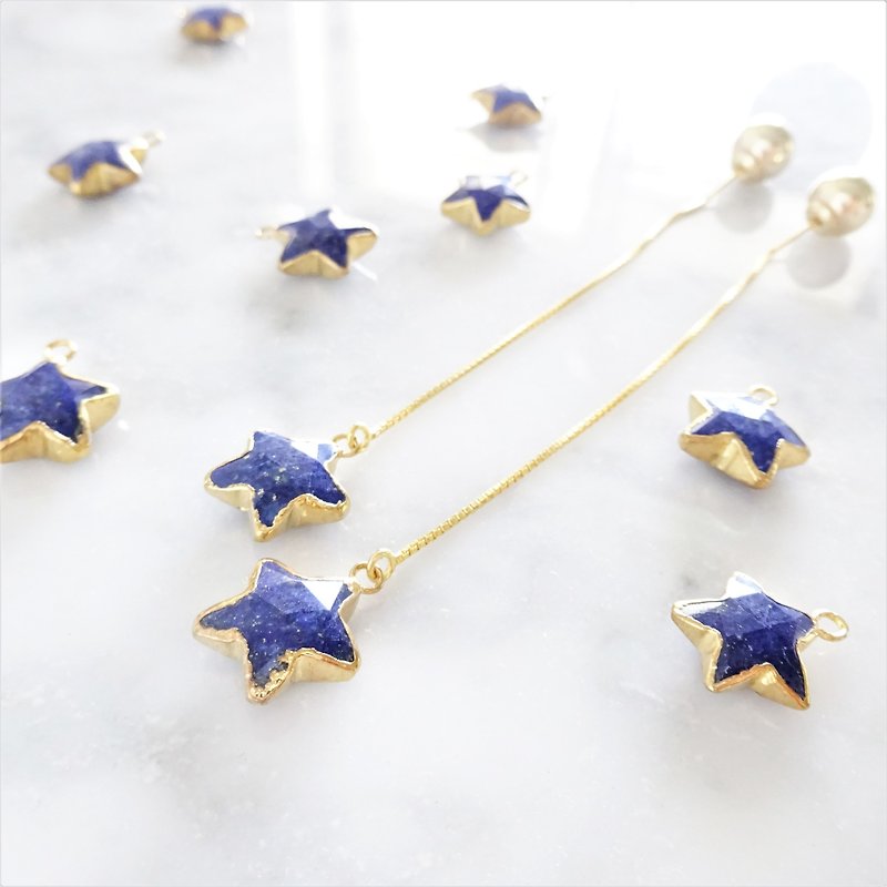 *14kgf Lapis lazuli star american pierced earrings - 耳環/耳夾 - 寶石 藍色