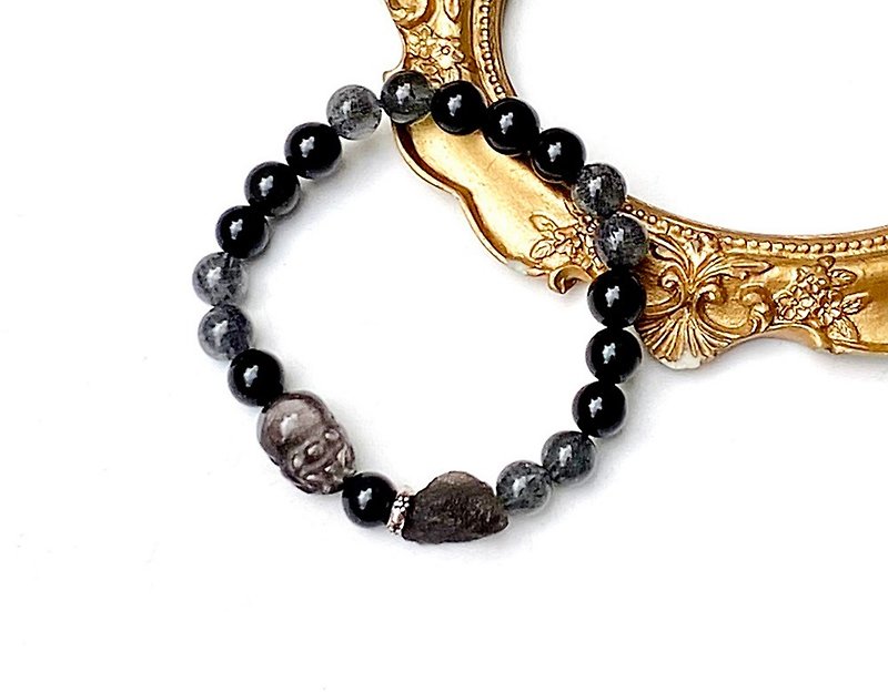 To attract wealth and avoid evil - obsidian x black mica x sirius meteorite x Silver Stone pixiu 925 sterling silver bracelet - Bracelets - Crystal Multicolor