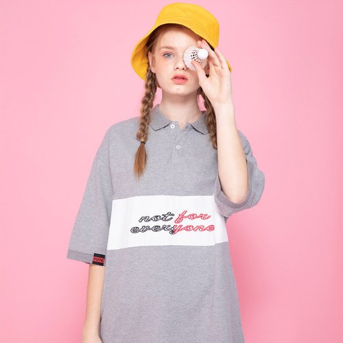 FUTE 【中性款】寬鬆落肩 Polo shirt / 麻灰色