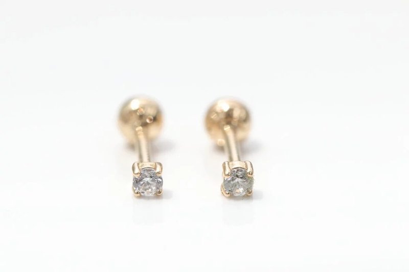 14K 圓鑽鎖珠耳環 (2mm) (單個)耳骨 耳窩 不退色 - 耳環/耳夾/耳骨夾 - 貴金屬 金色