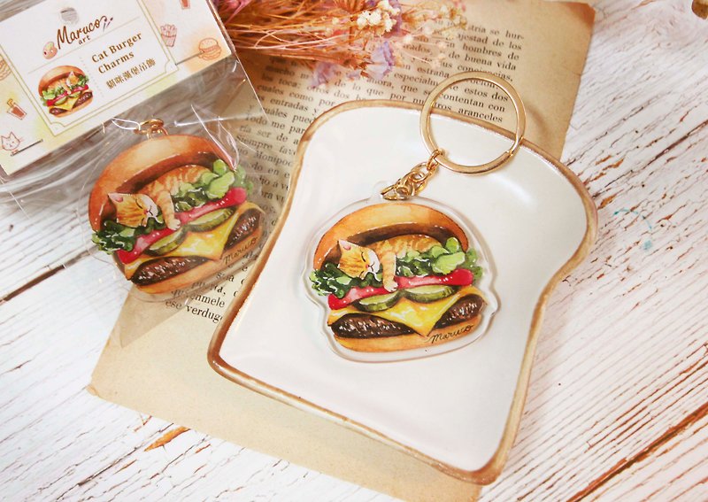 Cat Burger-Double-sided Acrylic Charm - Keychains - Plastic Multicolor