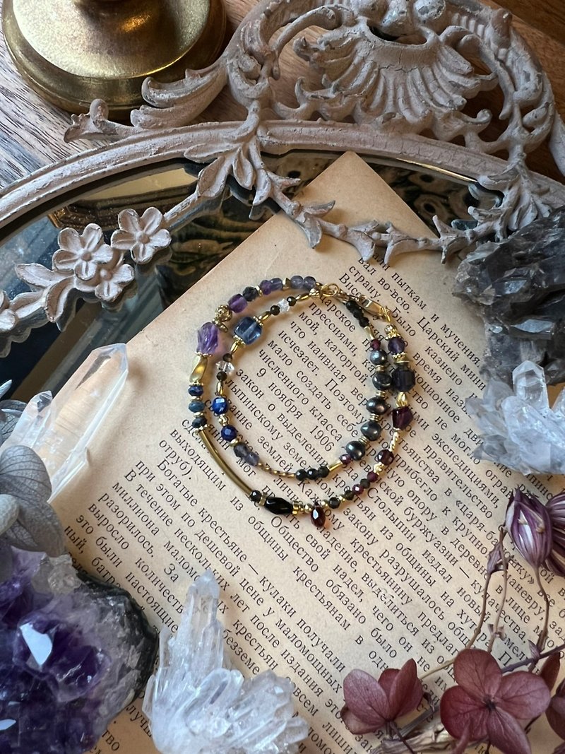 -Witch Ritual-Natural Crystal Bracelet/ Bronze Bracelet - Bracelets - Crystal Multicolor