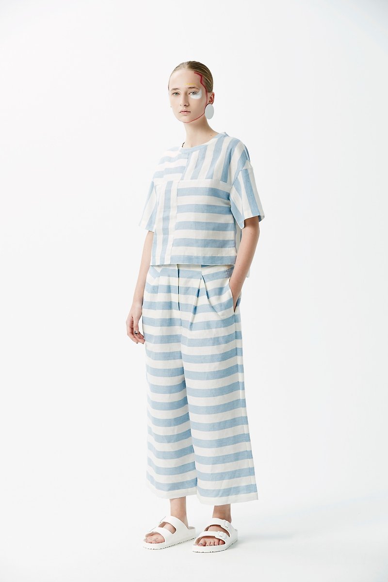 ZUO - eight stripes plain weave wide pants - Women's Pants - Cotton & Hemp Blue