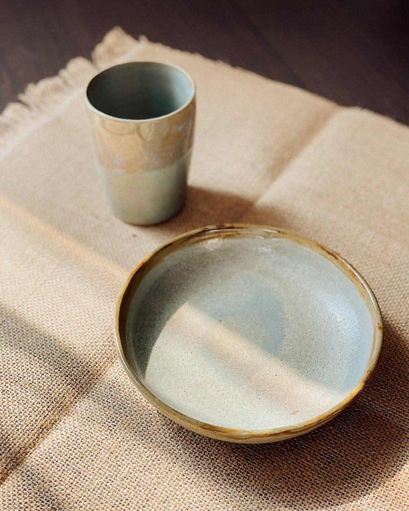 セラミック手作り|豆皮陶器プレート（小麦色）