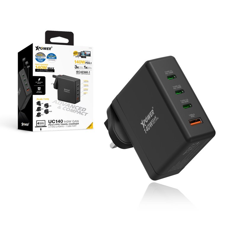 XPower UC140 4-Port 140W PD3.1 GaN Travel Charger - Phone Accessories - Other Metals Black