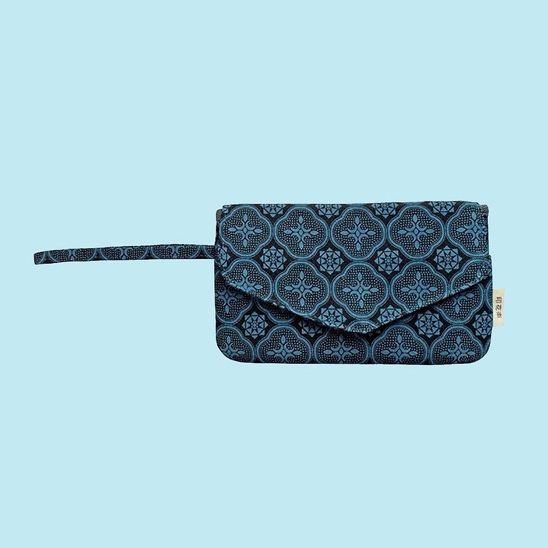 Smart Phone Purse / Begonia Glass Pattern / Midnight Navy - Handbags & Totes - Cotton & Hemp Blue