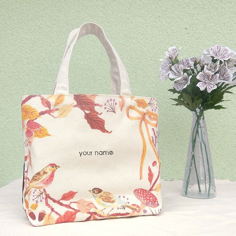 【Customized Name】 Flower / Print Canvas / Hand Bag - Gift Tote Bag - Clutch Bags - Cotton & Hemp 