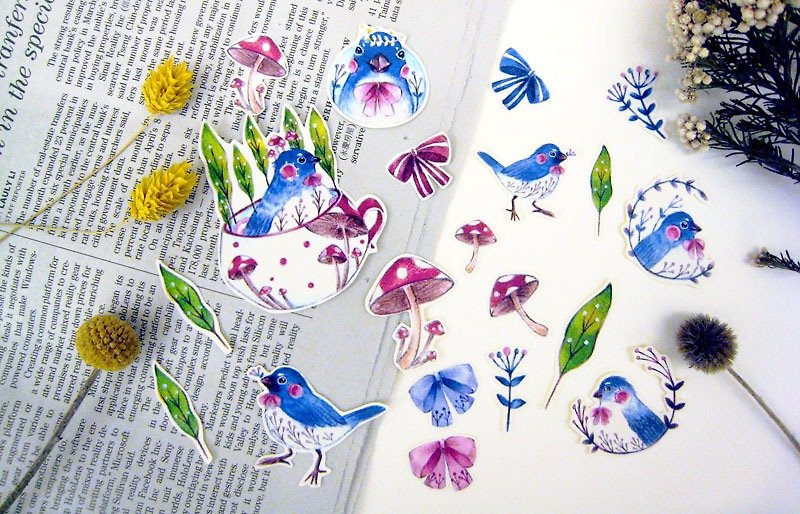 Enjoyable series - blue bird stickers into 20 groups - Stickers - Paper Multicolor