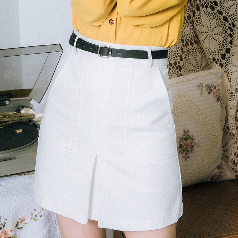 [Clearance full reduction] 2019 women's summer wear belt belt large pocket skirt EK-19611 - Women's Pants - Cotton & Hemp Multicolor