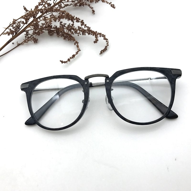(無型號)Wellington style Charcoal handmade eyeglasses - Glasses & Frames - Other Materials Black