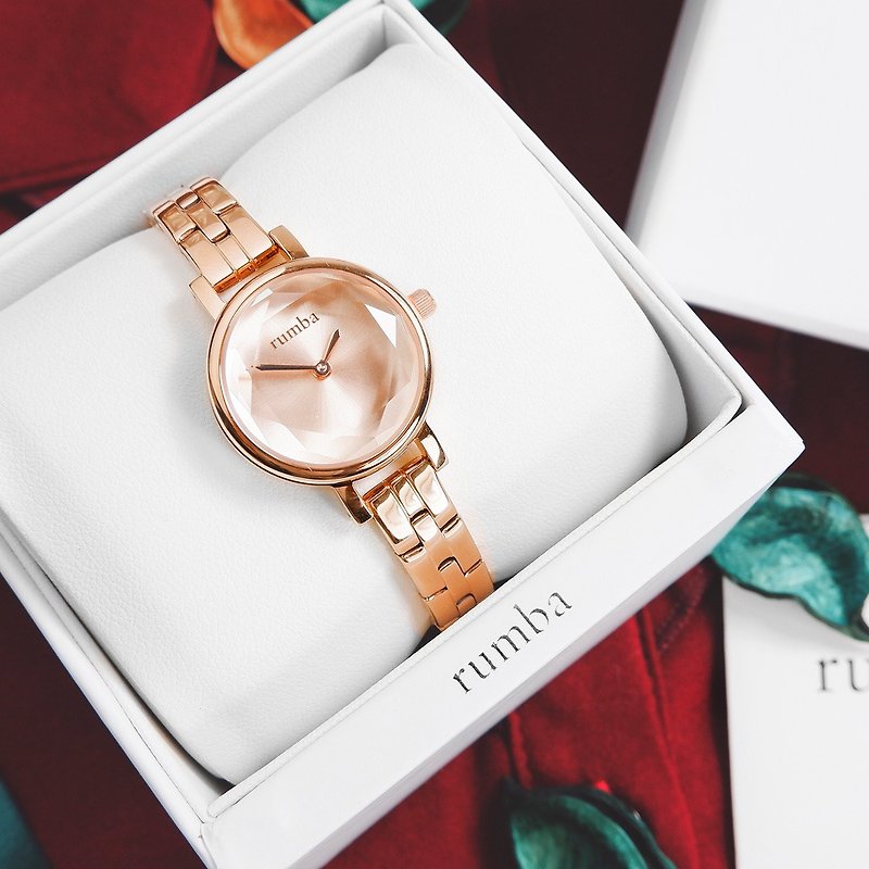rumba time RU27433 Gem Cut Crystal Stainless Steel Bracelet Rose Gold 23mm - นาฬิกาผู้หญิง - โลหะ สีทอง