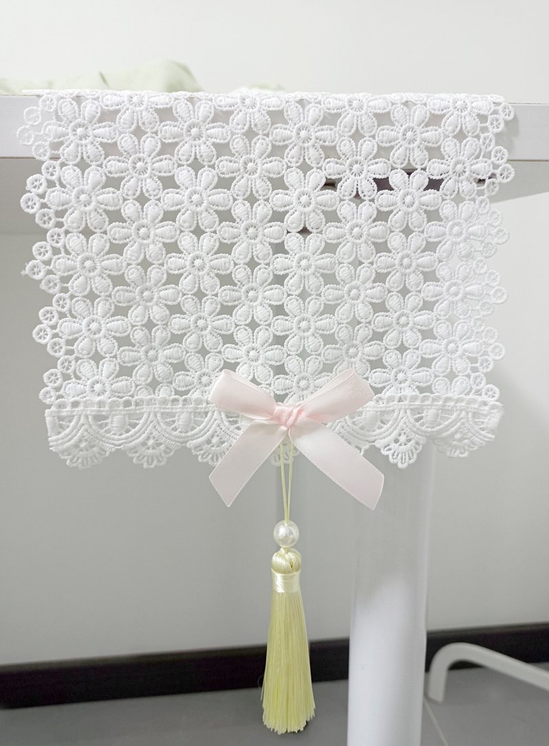 White lace table runner table mat placemat decorative bow tassel table runner - Place Mats & Dining Décor - Other Materials 