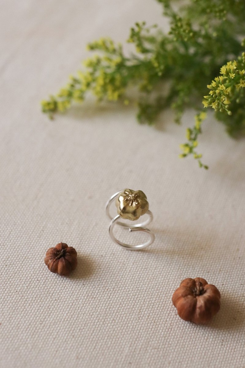 Mini Fruity Bronze Small Pumpkin Sterling Silver Ring - แหวนทั่วไป - เงินแท้ สีเงิน