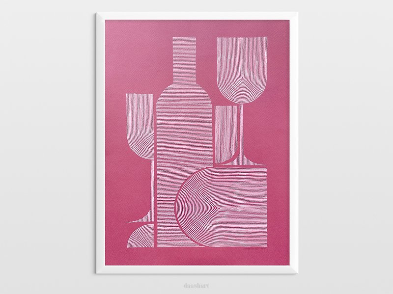 元の図面抽象的なワインとグラスの形のアートワーク線画ポスター