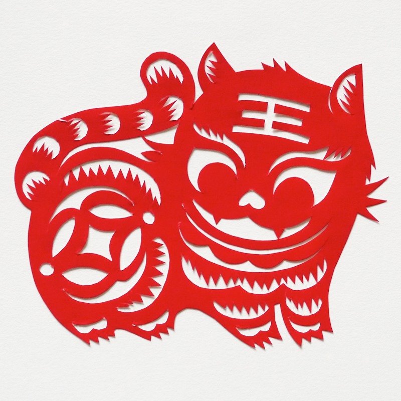 Kirigami Etora Twelve Chinese Zodiac Old Tiger - โปสเตอร์ - กระดาษ สีแดง