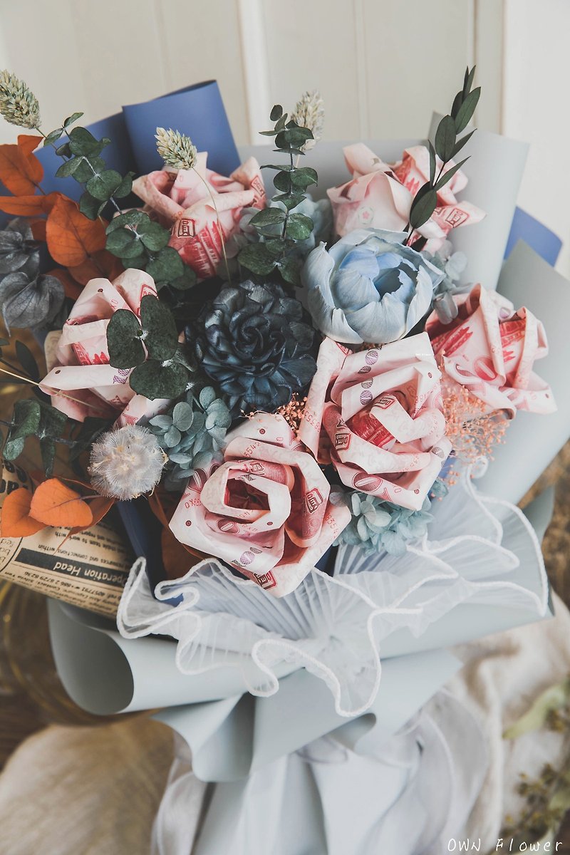 Blue bouquet/banknote bouquet/money flower/money bouquet/birthday bouquet/birthday gift/Valentine's Day flower - Dried Flowers & Bouquets - Plants & Flowers Blue