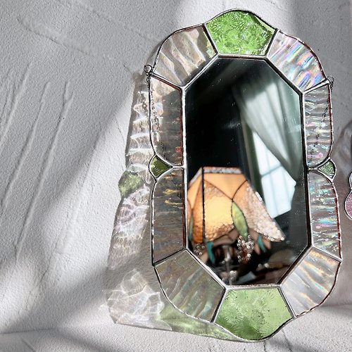 Marchen Glass Antique Mirror 2 color, Stained glass mirror design, Handmade hanging glass