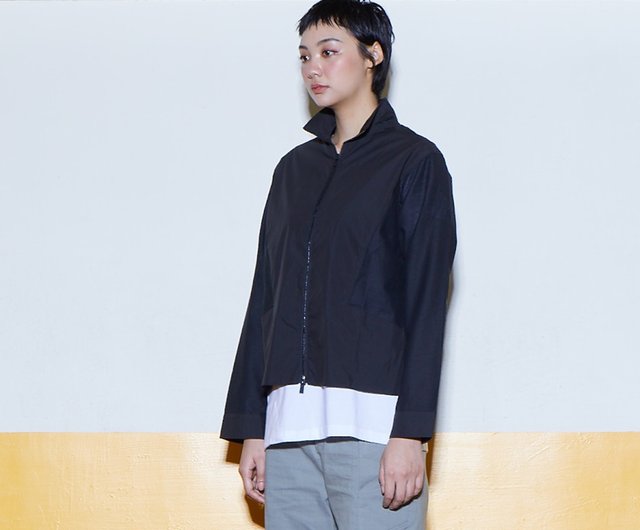 [Seasonal Sale] Mesh Cut-Out Stand Collar Jacket (Black)