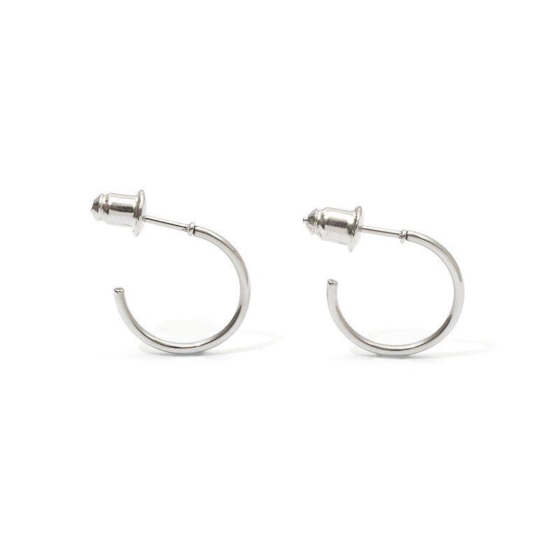 Recovery 1mm C-shaped earrings (steel silver) - Earrings & Clip-ons - Stainless Steel Silver