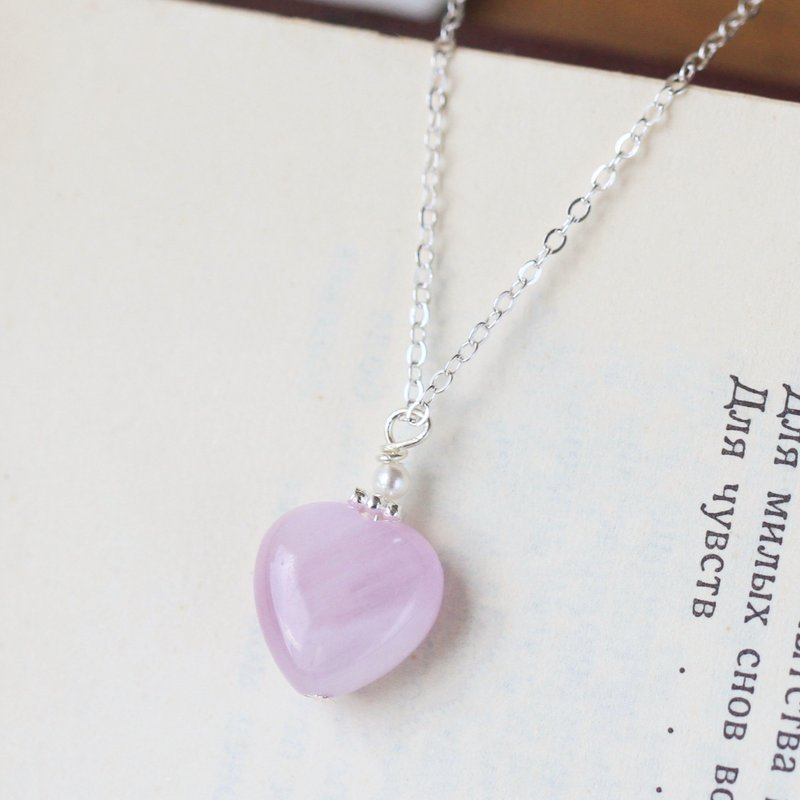 Kunzite sterling silver love crystal necklace clavicle chain girl gift birthday gift - Necklaces - Sterling Silver Purple