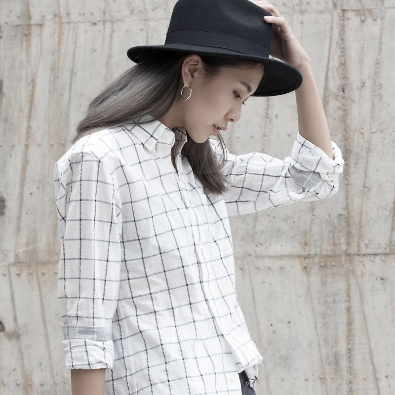 Made in Tokyo - Plaid Shirt (Made in Japan) - เสื้อเชิ้ตผู้หญิง - ผ้าฝ้าย/ผ้าลินิน ขาว