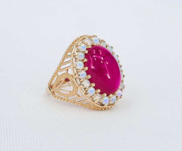ルビーとオパールの巨大な金の指輪 - ショップ Daizy Jewellery