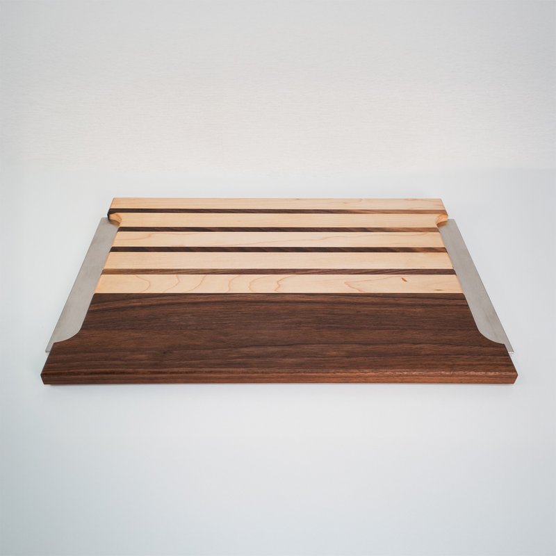 Fifty9 Design New York Wood Color Matching Tray-Stainless Steel Handle #1 - จานและถาด - ไม้ สีกากี