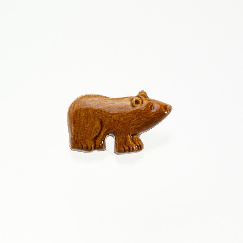 ceramics brooch bear brown - เข็มกลัด - ดินเผา 