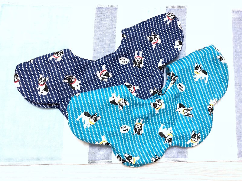 Dog (light blue) / Japanese eight-layer yarn three-stage growth bib. Saliva towel - double-sided petal shape - ผ้ากันเปื้อน - ผ้าฝ้าย/ผ้าลินิน สีน้ำเงิน