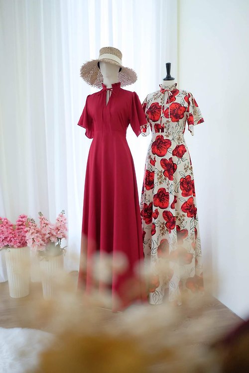 KEERATIKA Red Vintage maxi dress Lunar new year dress Chinese new year dress